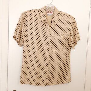 Maggy London Vintage Polka Dot Silk Button Front Blouse